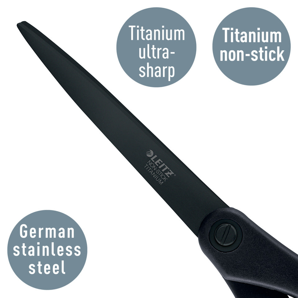 Qualitätsschere, Edelstahl, titanbeschichtet, Anti-Haft, 205mm, Blister, schwarz LEITZ 5420-60-95 LEITZ 5420-60-95 Anti-Haft