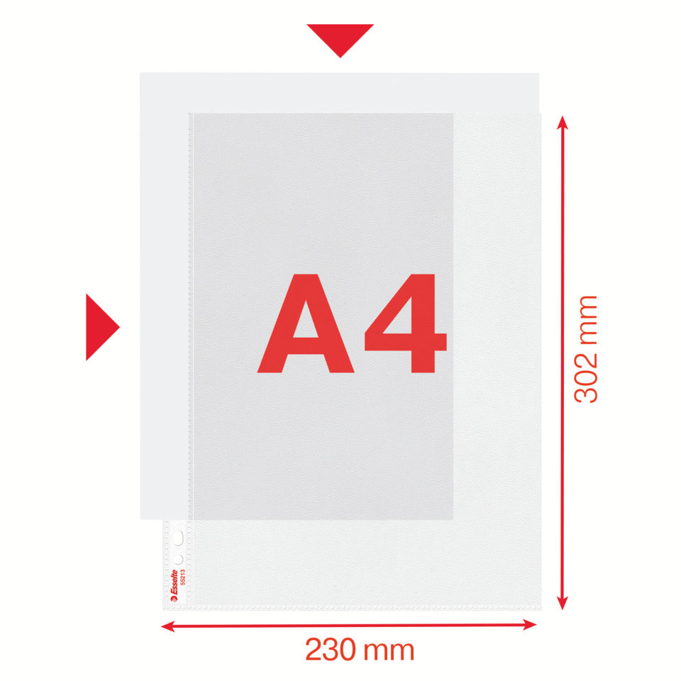 Prospekthülle Standard Plus, A4, PP, genarbt, dokumentenecht, 100 Stück, farblos ESSELTE 55213 ESSELTE 55213 85mym