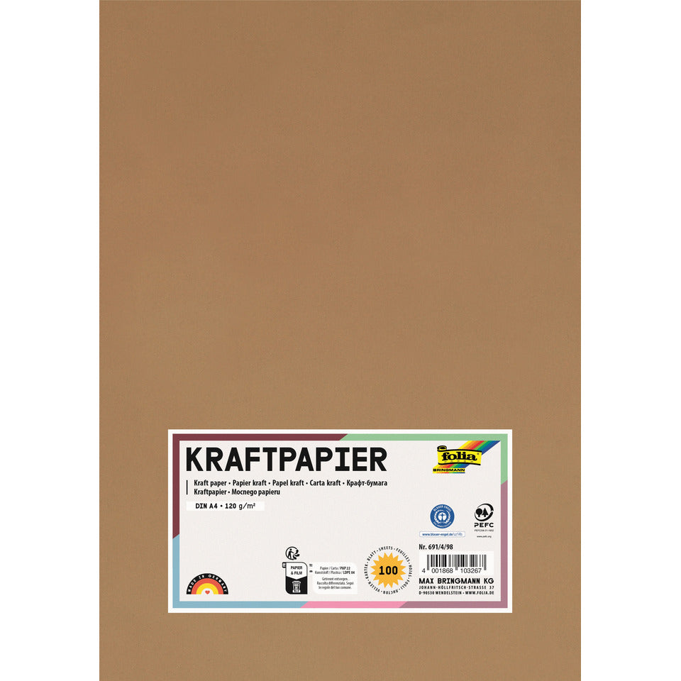 Kraftpapier, A4, 120g/m², 100 Blatt, natur FOLIA 691/4/98 FOLIA 691/4/98  120g