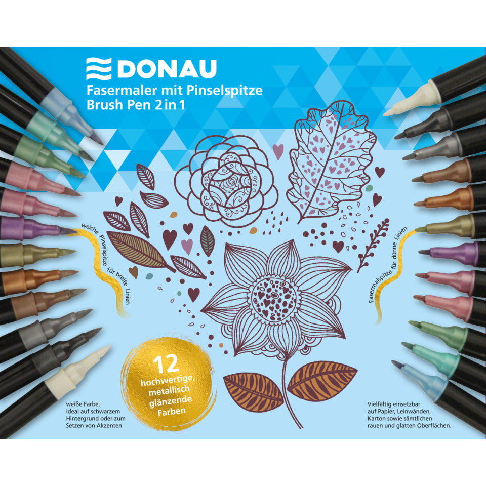 Dual Brush Pen 12 Stück sortiert DONAU 5120200-99