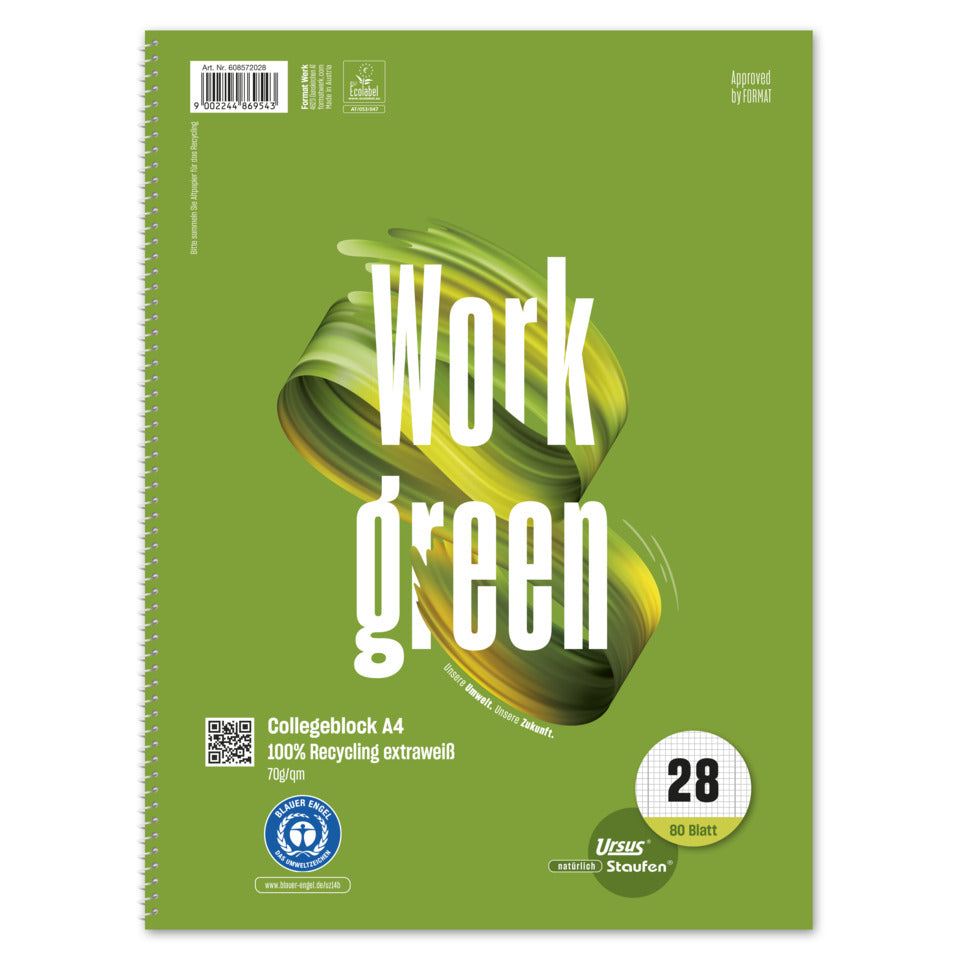 Collegeblock, A4, 80 Blatt, Lin.28, kariert URSUS STYLE 608572028 URSUS 608572028 70g Randlinien