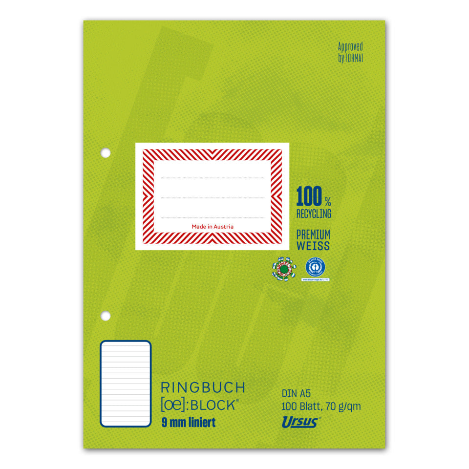 Ringbuchblock, A5, 2-loch, 100 Blatt, liniert STAUFEN GREEN 044370 10 STAUFEN GREEN 04437010  2Löcher