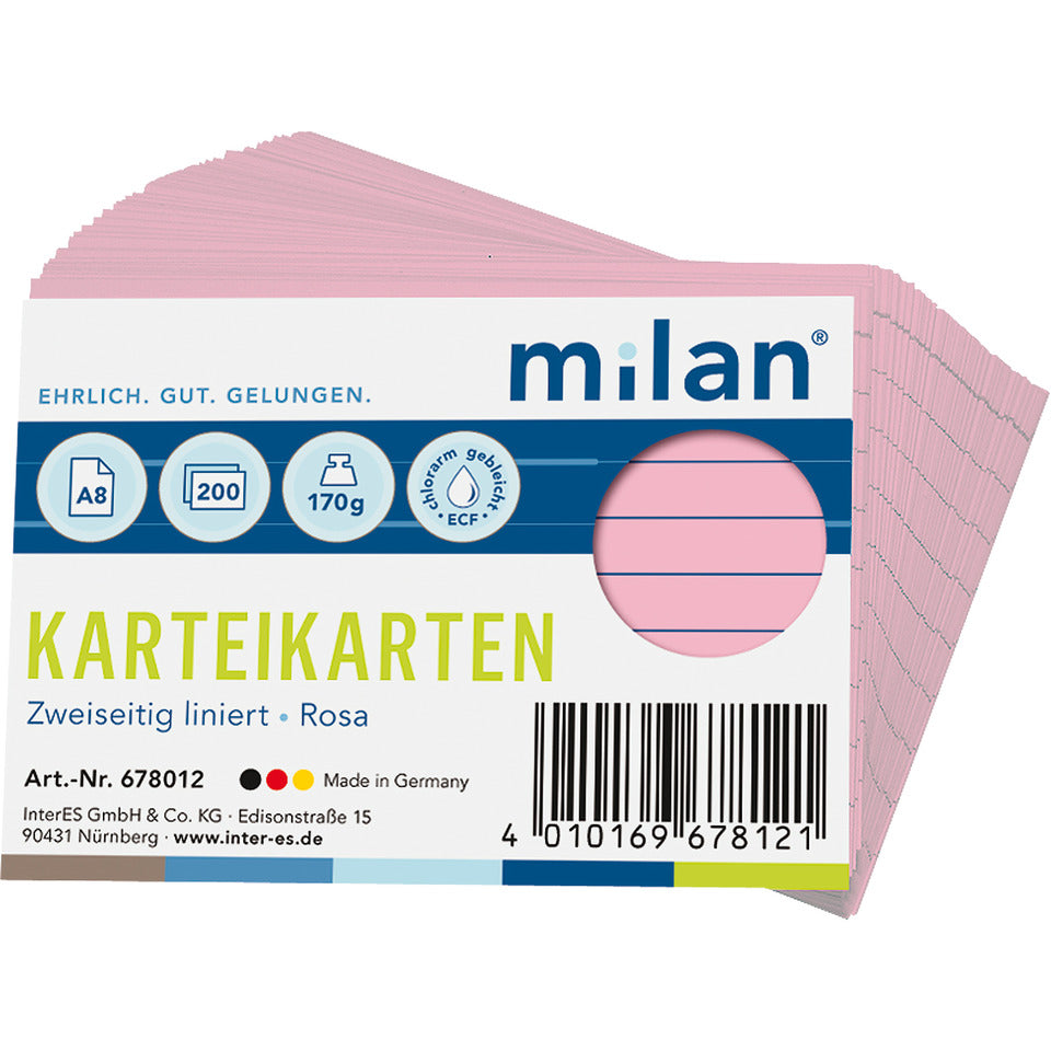 Karteikarte, A8, 200 Stück, liniert, rosa MILAN 678012 MILAN 678012 200St