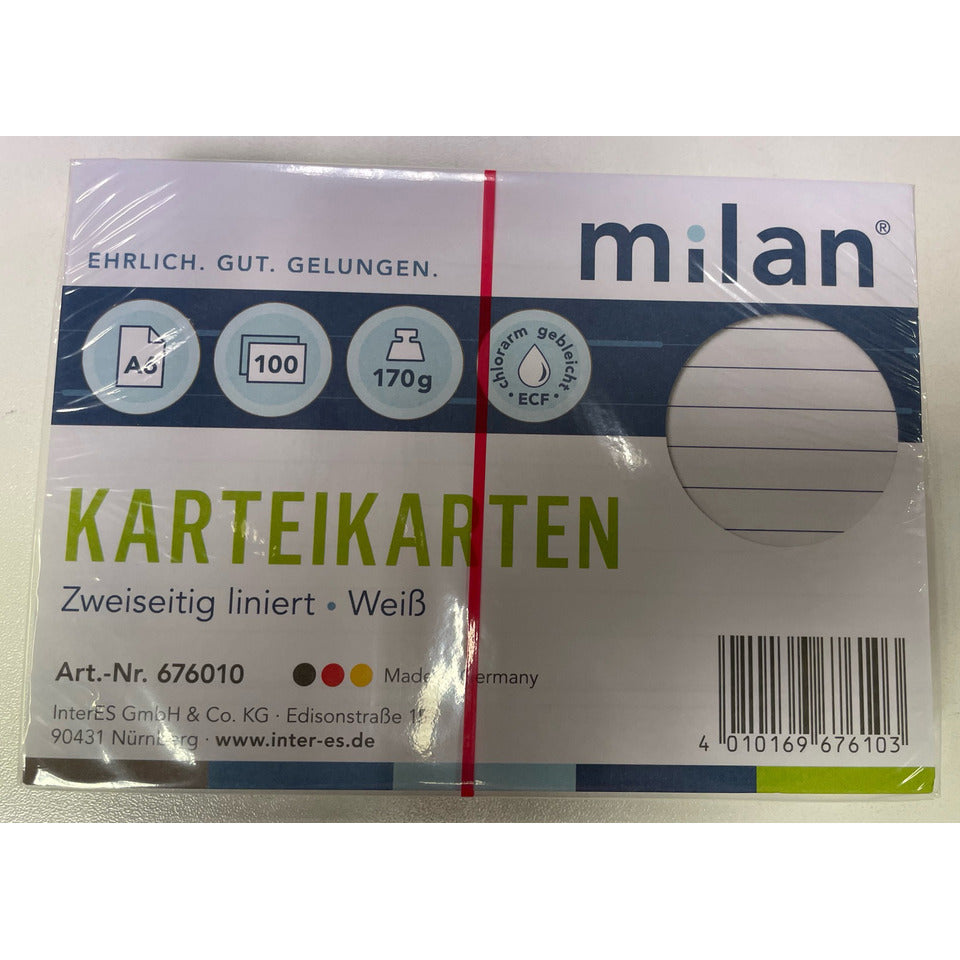 Karteikarte, A6, 100 Stück, liniert, weiß MILAN 676010 MILAN 676010 100St