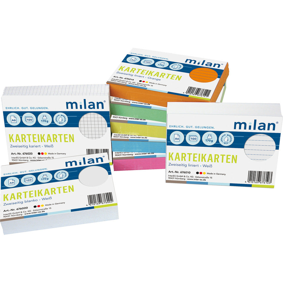 Karteikarte, A6, 100 Stück, liniert, weiß MILAN 676010 MILAN 676010 100St