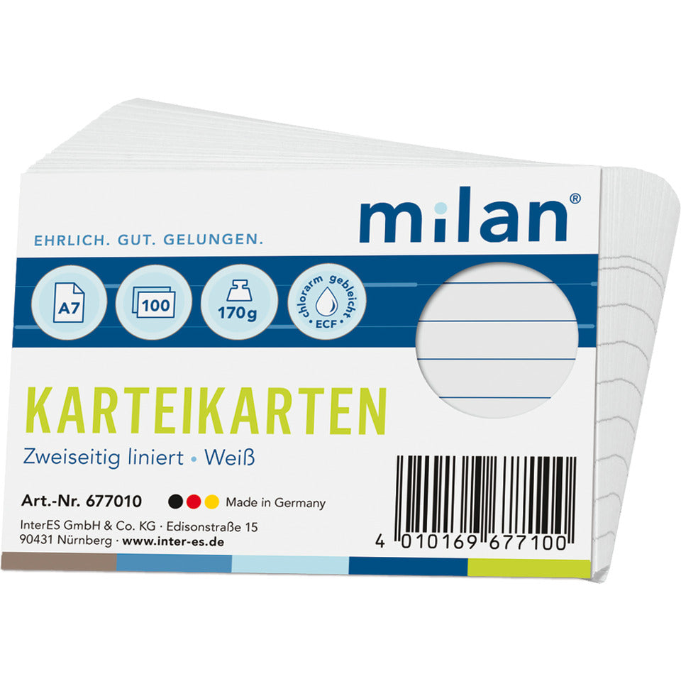 Karteikarte, A7, 100 Stück, liniert, weiß MILAN 677010 MILAN 677010 100St