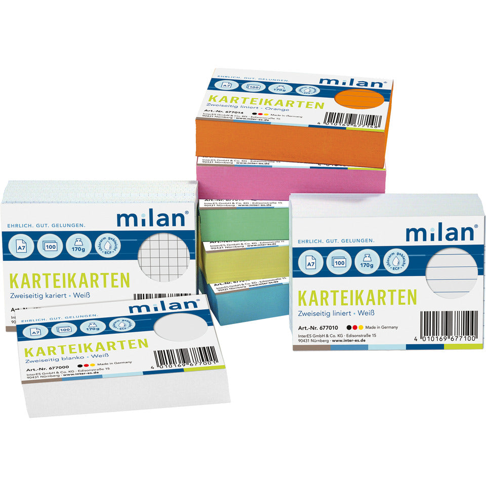 Karteikarte, A7, 100 Stück, kariert, weiß MILAN 677020 MILAN 677020 100St