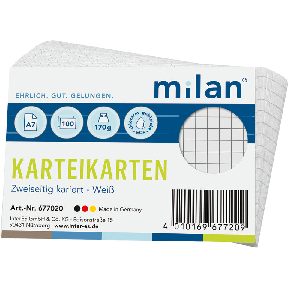 Karteikarte, A7, 100 Stück, kariert, weiß MILAN 677020 MILAN 677020 100St