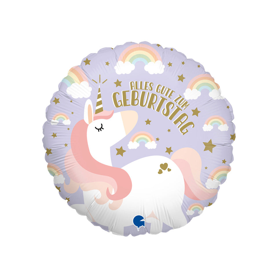 Folienballon Alles Gute zum Geburtstag Einhorn, Ø46cm GRABO FG78100-P GRABO FG78100-P 46cm Einhorn