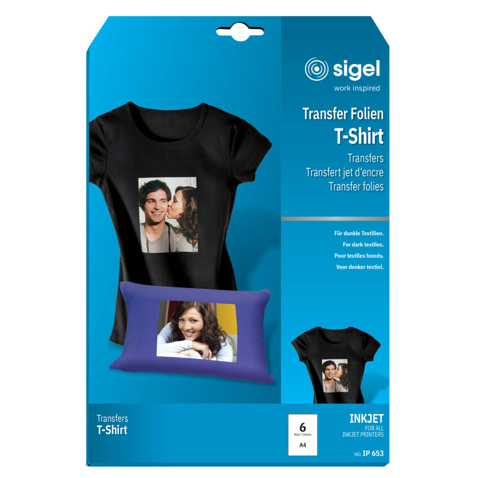 Bügelfolie Inkjet für dunkle Textilien, A4, 110g/m², 10 Blatt SIGEL IP653 SIGEL IP653 f. dunkle Textilien