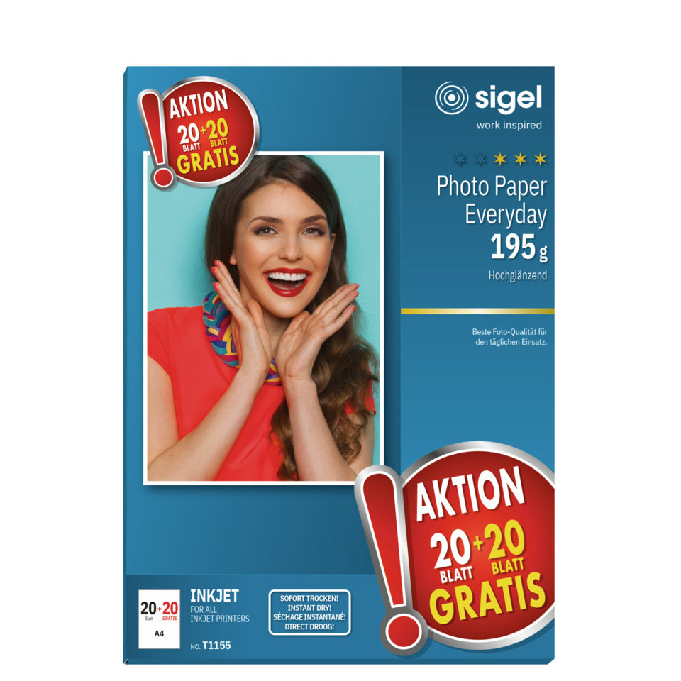 Inkjet Fotopapier Everyday, A4, 20+20 Blatt, weiß SIGEL T1155 SIGEL T1155 A4