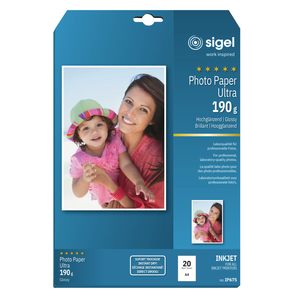 Inkjet Fotopapier Ultra, A4, 180g/m², 20 Blatt, weiß SIGEL IP675 SIGEL IP675 glossy 20BL 180g