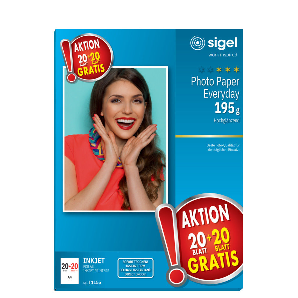 Inkjet Fotopapier Everyday, A4, 20+20 Blatt, weiß SIGEL T1155 SIGEL T1155 A4