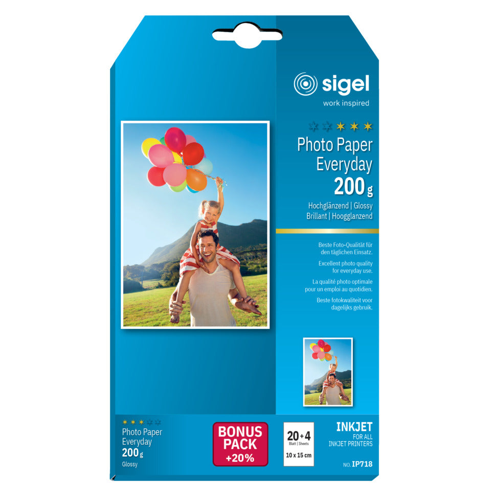 Inkjet Fotopapier Everyday, 10 x 15cm, 200g/m², 24 Blatt SIGEL IP718 SIGEL IP718 Everyday 10x15cm