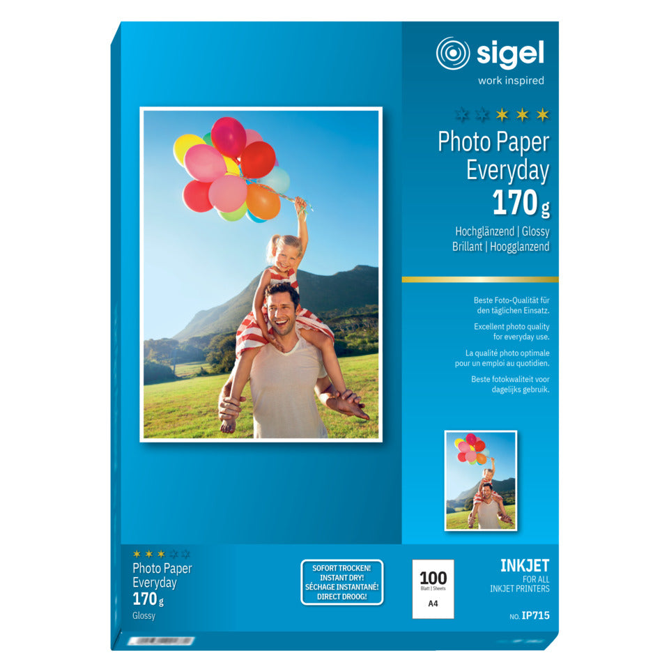 Inkjet Fotopapier Everyday, A4, 170g/m², 100 Blatt, weiß SIGEL IP715 SIGEL IP715 Everyday 170g