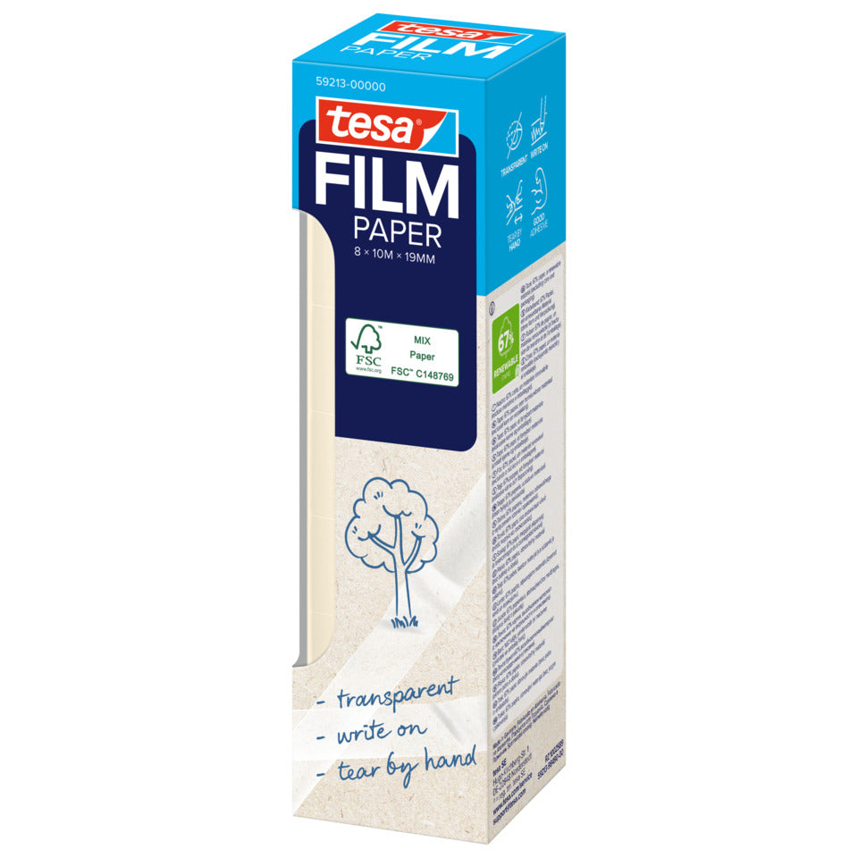 Klebeband tesafilm® Paper, Papier, 8 Rollen a 10m x 19mm, transparent TESA 59213-00000-00 TESA 59213-00000-00 19mm x10m