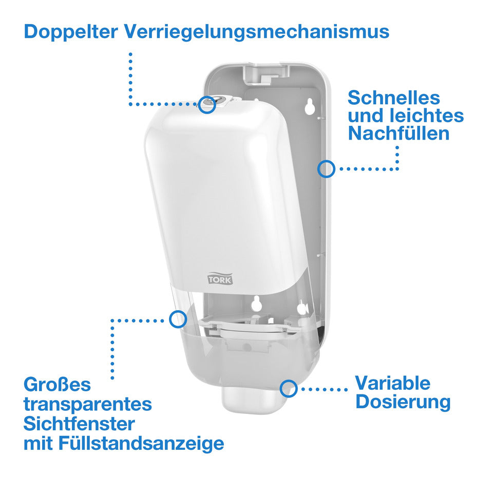 Seifenspender für Schaum- und Flüssigseife Sytem S4 NEU, 1L, weiß TORK 564500 TORK 564500 1000ml Sys. S4 NEU
