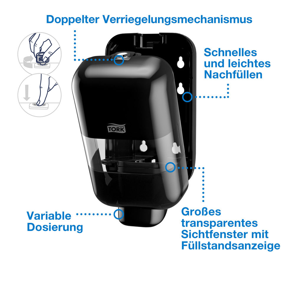 Seifenspender für Schaum- und Flüssigseife System S5, 525ml, schwarz TORK 565208 TORK 565208 525ml System S5