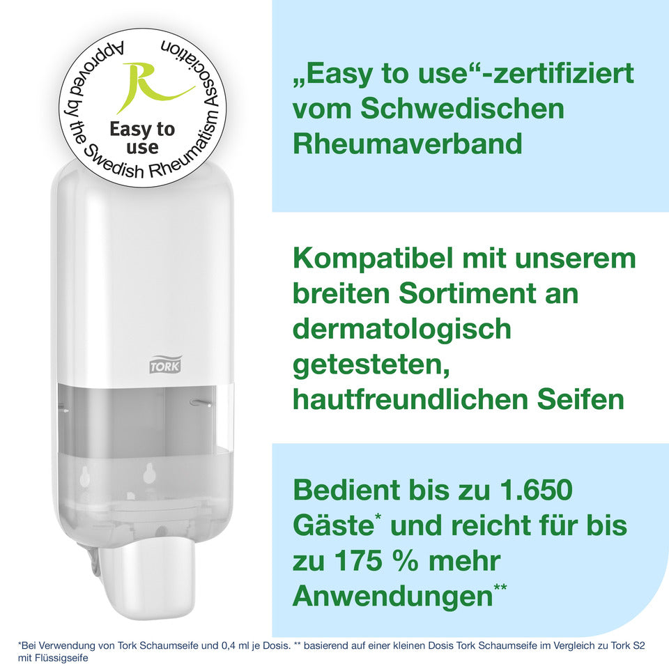 Seifenspender für Schaum- und Flüssigseife Sytem S4 NEU, 1L, weiß TORK 564500 TORK 564500 1000ml Sys. S4 NEU