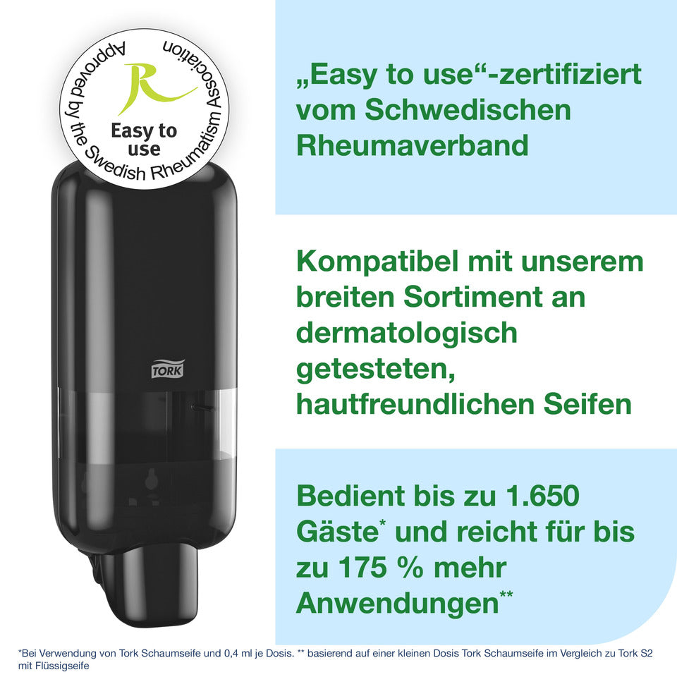 Seifenspender für Schaum- und Flüssigseife Sytem S4 NEU, 1L, schwarz TORK 564508 TORK 564508 1000ml Sys. S4 NEU
