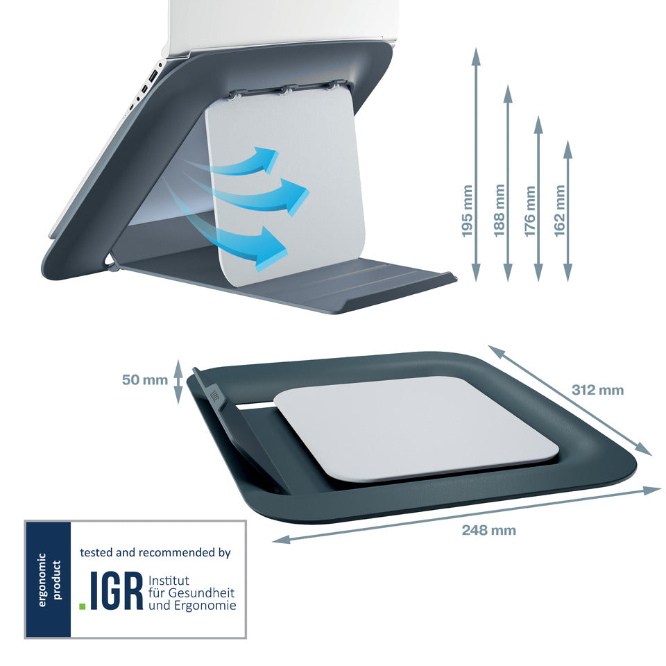 Notebookständer Ergo Cosy, 13" bis 17", höhenverstellbar, grau LEITZ 6426-00-89 LEITZ 6426-00-89 Ergo