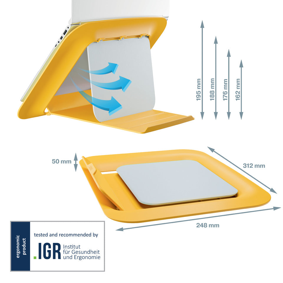 Notebookständer Ergo Cosy, 13" bis 17", höhenverstellbar, gelb LEITZ 6426-00-19 LEITZ 6426-00-19 Ergo