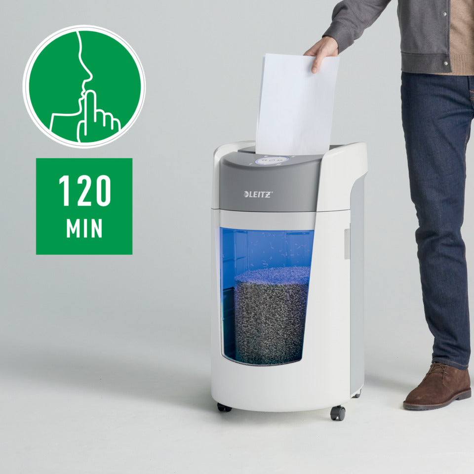 Aktenvernichter IQ OptiMax Office P5, weiß LEITZ 8360-00-00 LEITZ 8360-00-00 Mikro-Partikel