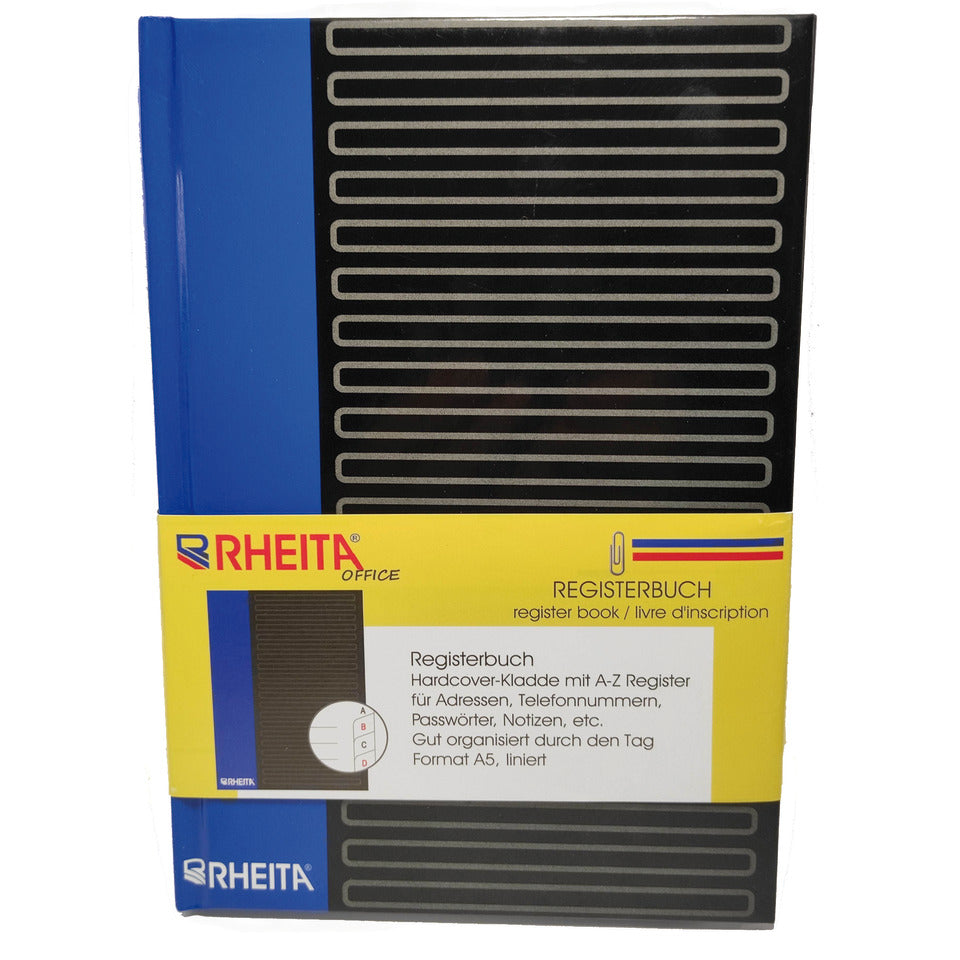 Registerbuch, A5, 96 Blatt, liniert, schwarz/blau RHEITA 955-41 RHEITA 955-41   90g/m²