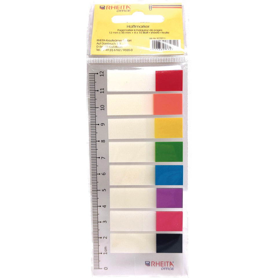 Index-Streifen auf Lineal, 12x45mm, 8x15 Blatt, sortiert RHEITA R7727-1 RHEITA R7727-1 12x45mm i.Polybeutel