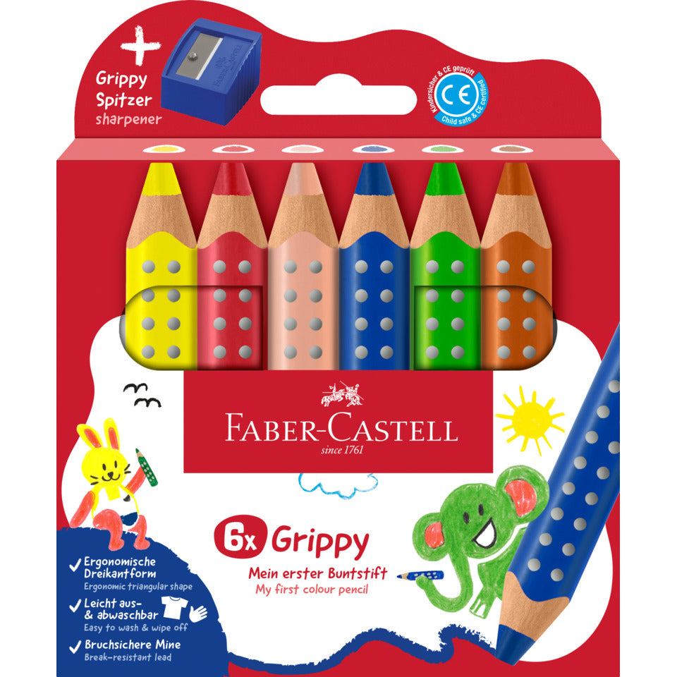 Farbstiftetui mit Spitzer, 6 Stück, sortiert   Grippy FABER CASTELL 110635 FABER-CASTELL 110635 mit Spitzer