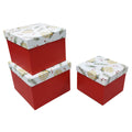 Weihnachts-Geschenkkarton Kugeln, 3-teilig, weiß/rot PBS 55477 PBS 55477   3tlg Würfel