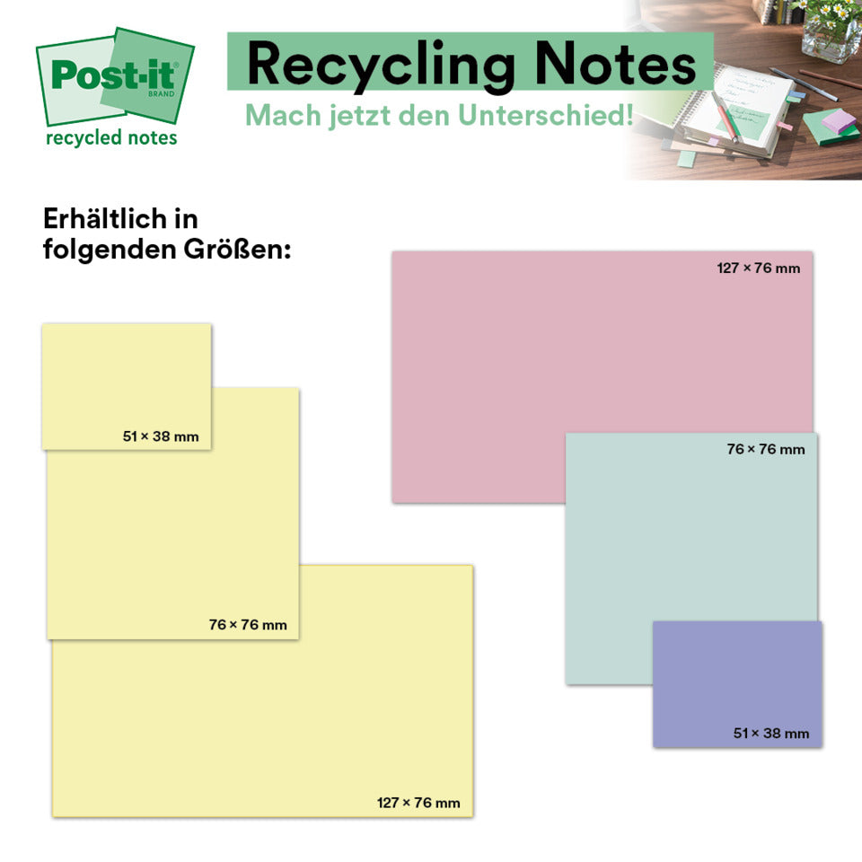 Haftnotizblock Super Sticky Recycling Notes, 76x76mm, 16x100 Blatt, sortiert POST-IT 654-1RPT