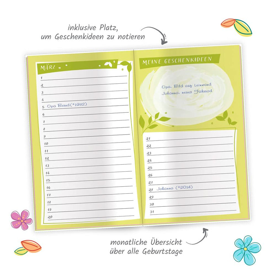 Taschenkalender Geburtstag Blumen undatiert, 10x16cm TRÖTSCH 52816 TRÖTSCH 52816 undatiert