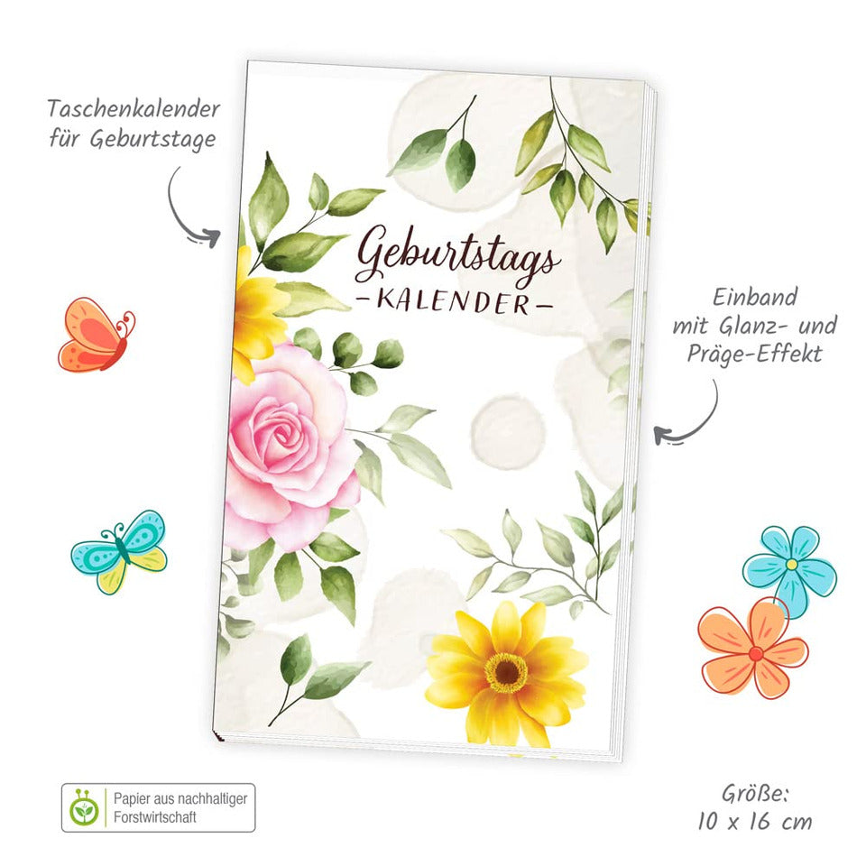 Taschenkalender Geburtstag Blumen undatiert, 10x16cm TRÖTSCH 52816 TRÖTSCH 52816 undatiert