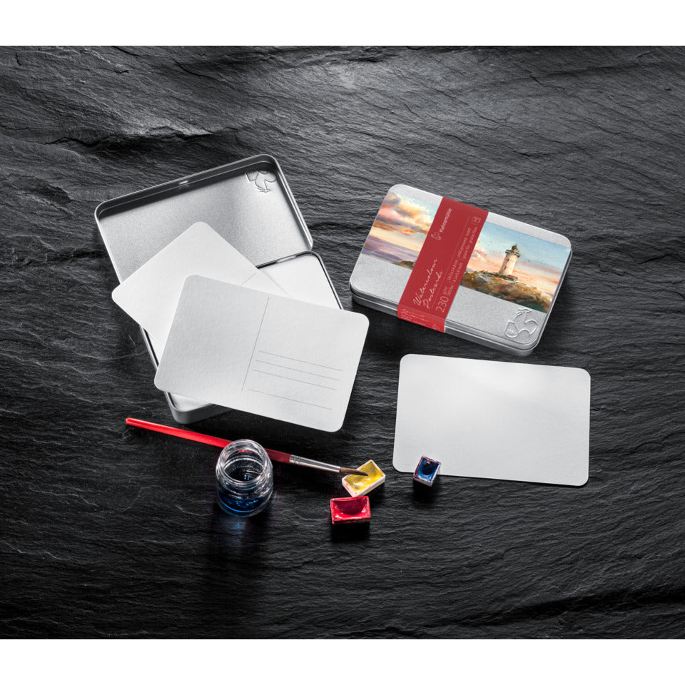 Aquarellpostkarten, A6, 230g/m², 30 Blatt, matt HAHNEMÜHLE 10650150 HAHNEMÜHLE 10650150 in Metallbox
