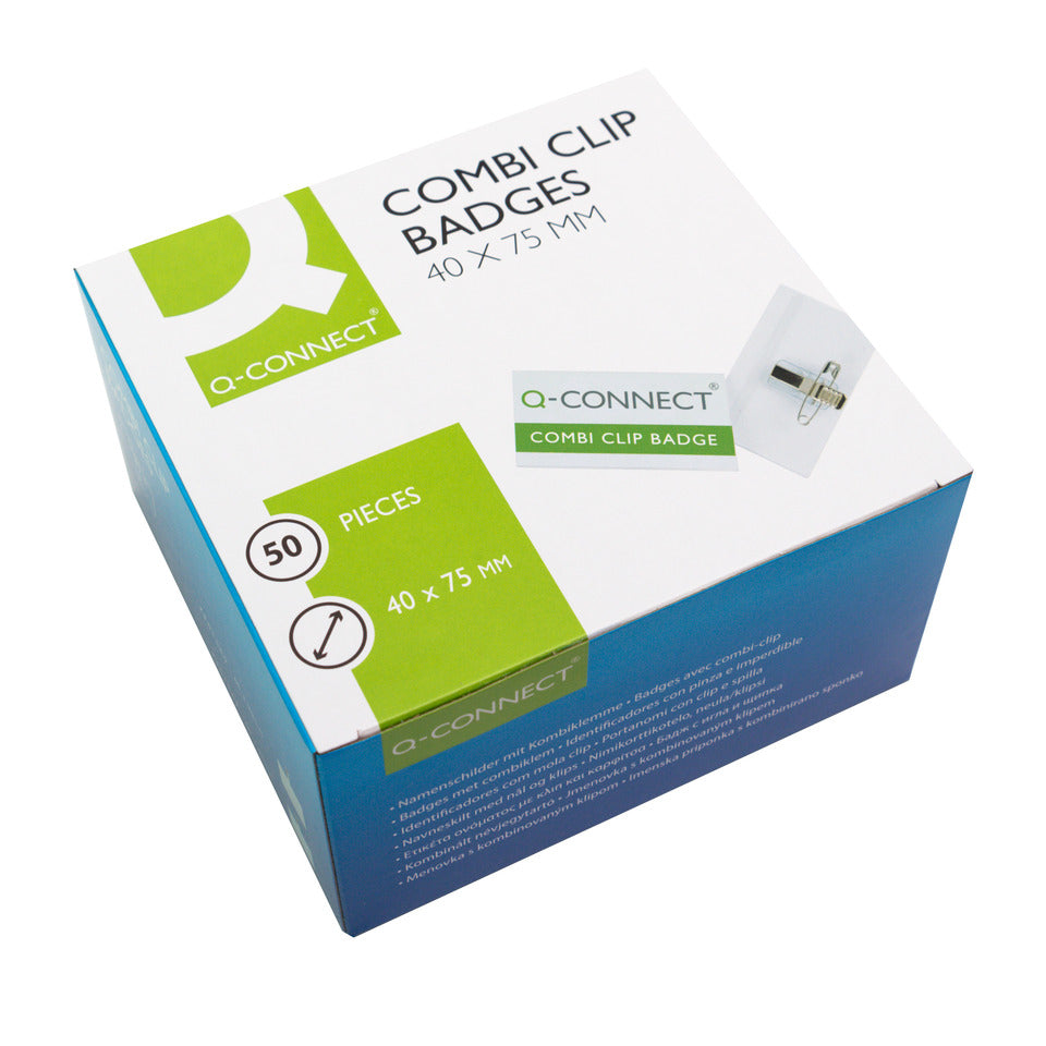 Namensschild mit Clip, 75x40mm, 50 Stück Q-CONNECT KF01568 Q-CONNECT KF01568 50ST m.Kombikl