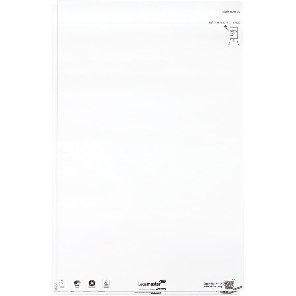 Flipchartblock, 65 x 98 cm, 2x 50 Blatt, blanko LEGAMASTER 7-157620 LEGAMASTER 7-157620 65x98cm
