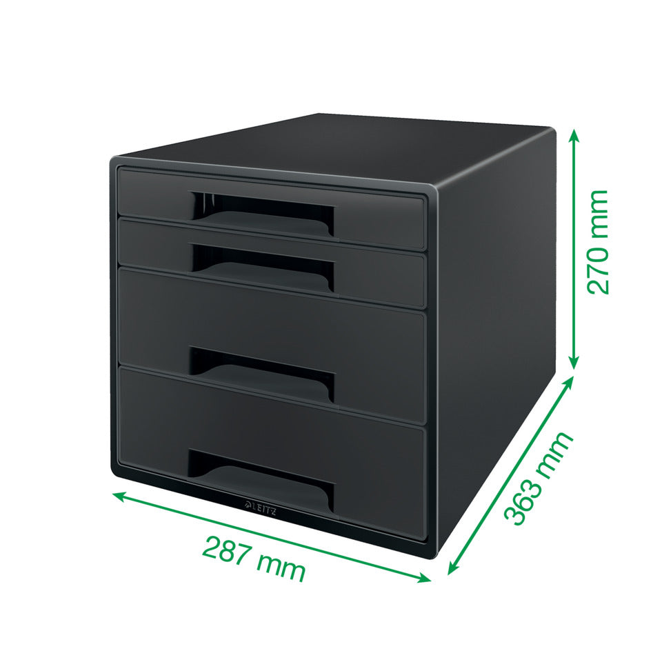 Schubladenbox Recycle CUBE, 4 Schubladen, Karton, schwarz LEITZ 5372-00-95