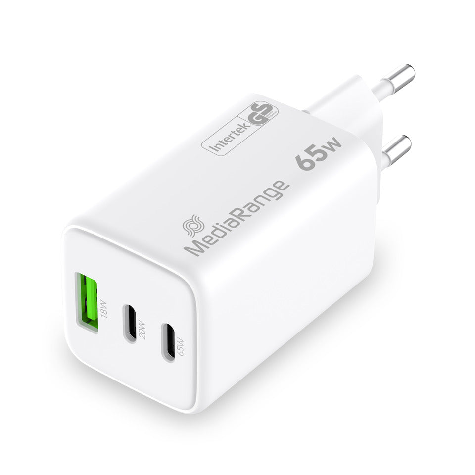 Ladegerät, USB-A/2x USB-C, GaN, 65W, weiß MEDIARANGE MRMA116-2 MEDIARANGE MRMA116-2 65Watt GaN