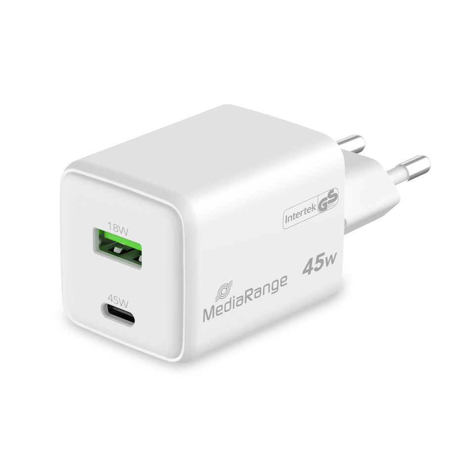 Ladegerät, USB-A/USB-C, GaN, 45W, weiß MEDIARANGE MRMA113-2 MEDIARANGE MRMA113-2 45Watt GaN
