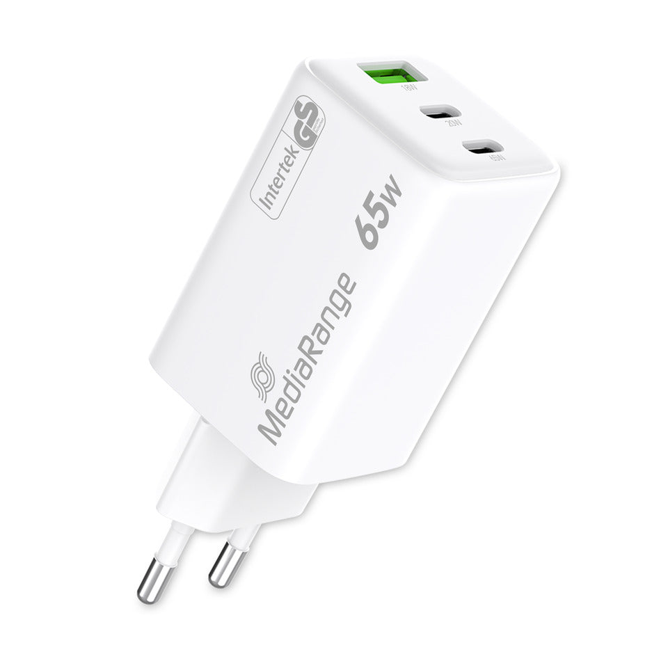 Ladegerät, USB-A/2x USB-C, GaN, 65W, weiß MEDIARANGE MRMA116-2 MEDIARANGE MRMA116-2 65Watt GaN