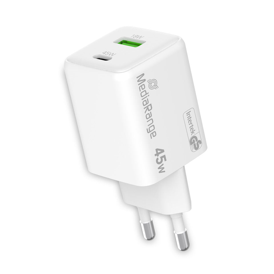 Ladegerät, USB-A/USB-C, GaN, 45W, weiß MEDIARANGE MRMA113-2 MEDIARANGE MRMA113-2 45Watt GaN