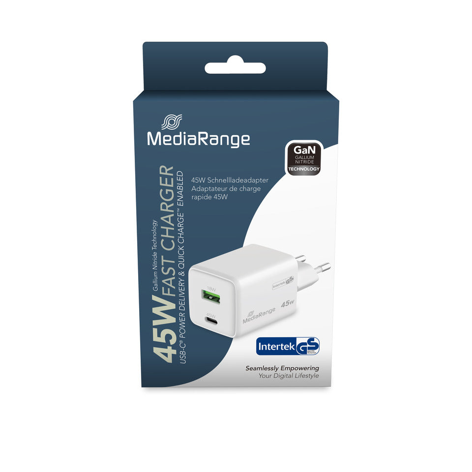 Ladegerät, USB-A/USB-C, GaN, 45W, weiß MEDIARANGE MRMA113-2 MEDIARANGE MRMA113-2 45Watt GaN