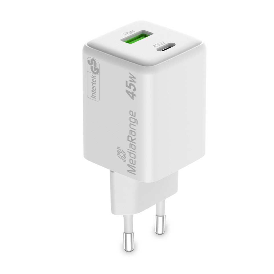 Ladegerät, USB-A/USB-C, GaN, 45W, weiß MEDIARANGE MRMA113-2 MEDIARANGE MRMA113-2 45Watt GaN
