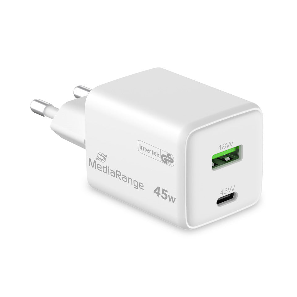 Ladegerät, USB-A/USB-C, GaN, 45W, weiß MEDIARANGE MRMA113-2 MEDIARANGE MRMA113-2 45Watt GaN