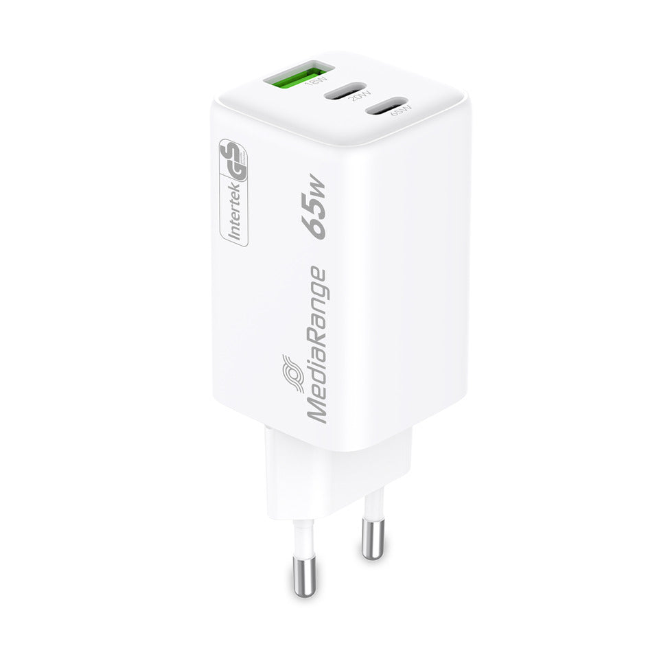 Ladegerät, USB-A/2x USB-C, GaN, 65W, weiß MEDIARANGE MRMA116-2 MEDIARANGE MRMA116-2 65Watt GaN