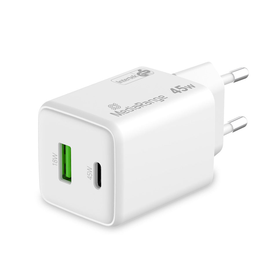 Ladegerät, USB-A/USB-C, GaN, 45W, weiß MEDIARANGE MRMA113-2 MEDIARANGE MRMA113-2 45Watt GaN