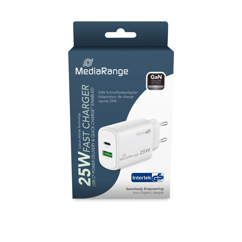 Ladegerät, USB-A/USB-C, GaN, 25W, weiß MEDIARANGE MRMA112-2 MEDIARANGE MRMA112-2 25Watt GaN