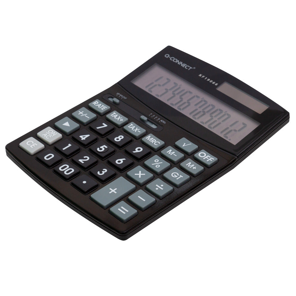 Tischrechner, Solar/Batterie, 12-stellig, schwarz Q-CONNECT KF19066 Q-CONNECT KF19066 angew. Display