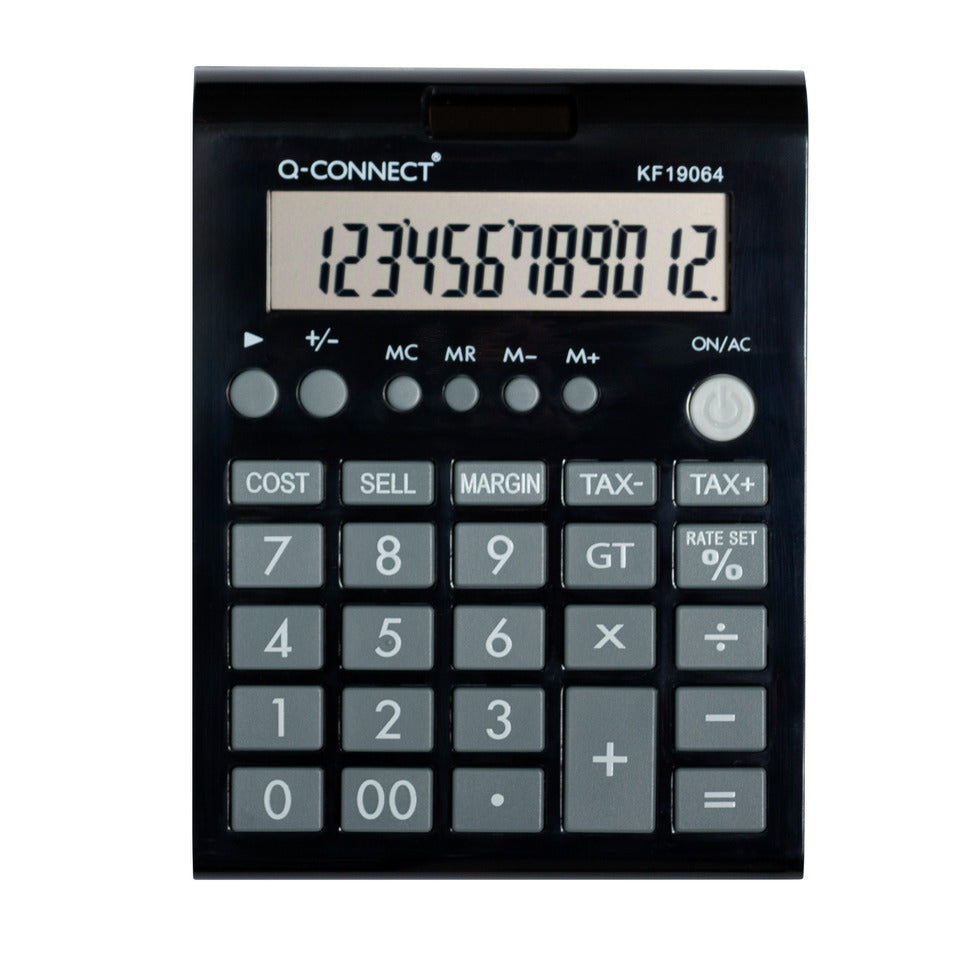 Tischrechner, Solar/Batterie, 12-stellig, schwarz Q-CONNECT KF19064 Q-CONNECT KF19064 schräg